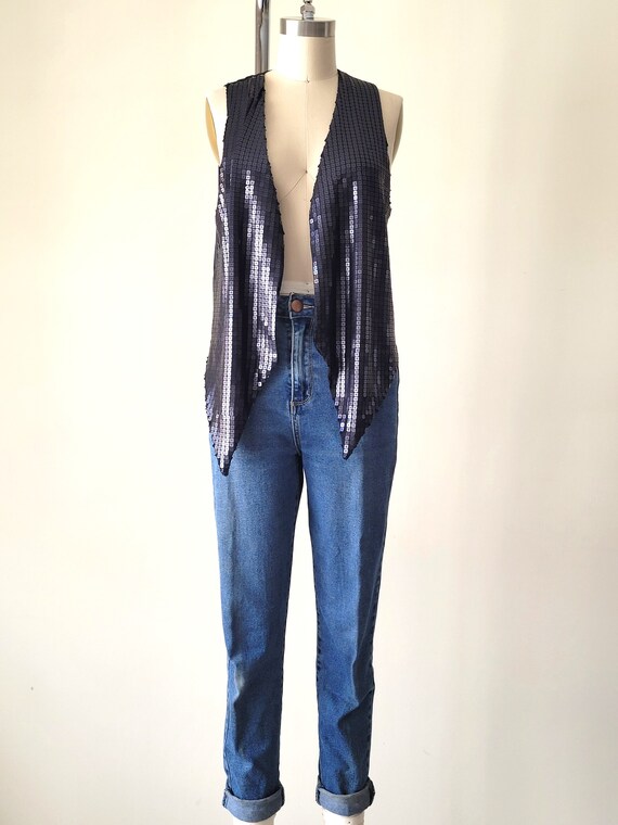 1990s Black Sequin Vest • Made in France • Size M - image 4