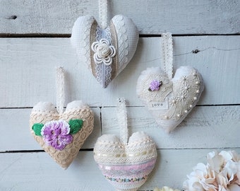 Fabric Hearts, Hanging Shabby Hearts, Farmhouse Hearts, Valentine Hearts, Heart Hangers