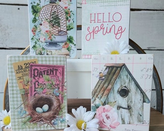 Spring Mini Signs, Mini Signs for Tiered Trays and Displays, Spring Decor, Spring Shelf Decor, Birdhouse Sign