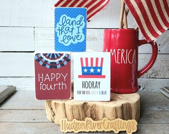 Patriotic Mini Sign Trios, Patriotic Tiered Tray Decor, Set of 3 Patriotic Mini Signs, Patriotic Shelf Decor