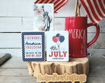 Patriotic Mini Sign Trios, Patriotic Tiered Tray Decor, Set of 3 Patriotic Mini Signs, Patriotic Shelf Decor