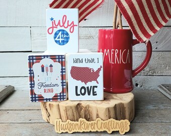 Patriotic Mini Sign Trios, Patriotic Tiered Tray Decor, Set of 3 Patriotic Mini Signs, Patriotic Shelf Decor