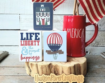 Patriotic Mini Sign Trios, Patriotic Tiered Tray Decor, Set of 3 Patriotic Mini Signs, Patriotic Shelf Decor