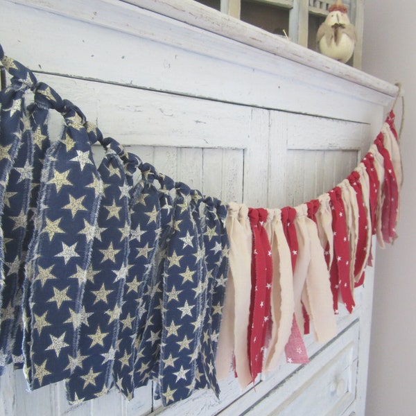 American Flag Garland, Patriotic Decor, Fourth of July Decor, Red White and Blue Banner, 4th of July Decorations, Stars and Stripe