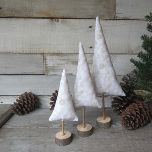 Christmas Whimsy Trees, Sparkly Gold and White Whimsy Trees, Set of 3 Whimsical Fabric Trees, Tiered Tray Decor