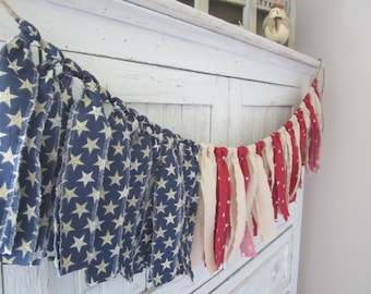 American Flag Garland, Patriotic Decor, Fourth of July Decor, Red White and Blue Banner, 4th of July Decorations, Stars and Stripe