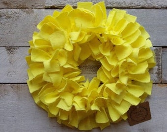 Yellow Rag Wreath 11-12", Yellow Fabric Wreath, Wall Decor, Yellow Decor