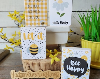 Bee Mini Signs, Honey Bee Decor, Bumble Bee Tiered Tray Signs, Spring Bee Shelf Decor