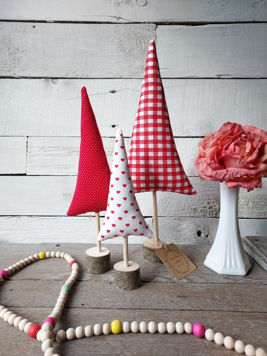 Red & White Whimsy Trees, Set of 3 Whimsical Fabric Trees, Tiered Tray ...