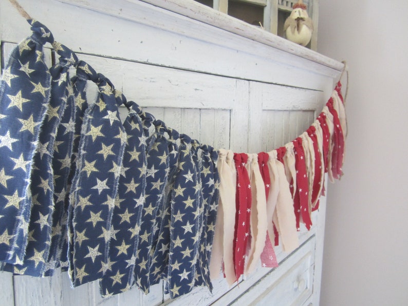 American Flag Garland PRE ORDER, Patriotic Decor, Fourth of July Decor, Red White and Blue Banner, 4th of July Decorations, Stars and Stripe image 1