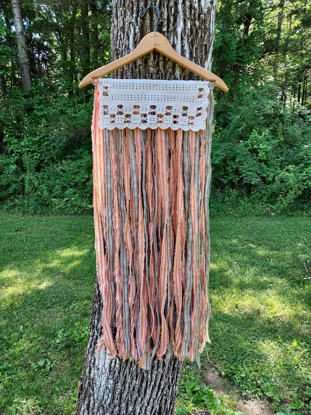 Vintage Inspired American Rag Flag on Wooden Hanger, Americana Rag Flag ...