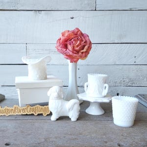 Vintage Milk Glass, Choice, Westmoreland Swans, Avon Cologne, Fenton Top Hat, Votive