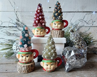 Bottle Brush Christmas Tree in Mini Elf Mug, Nostalgic Christmas Decoration