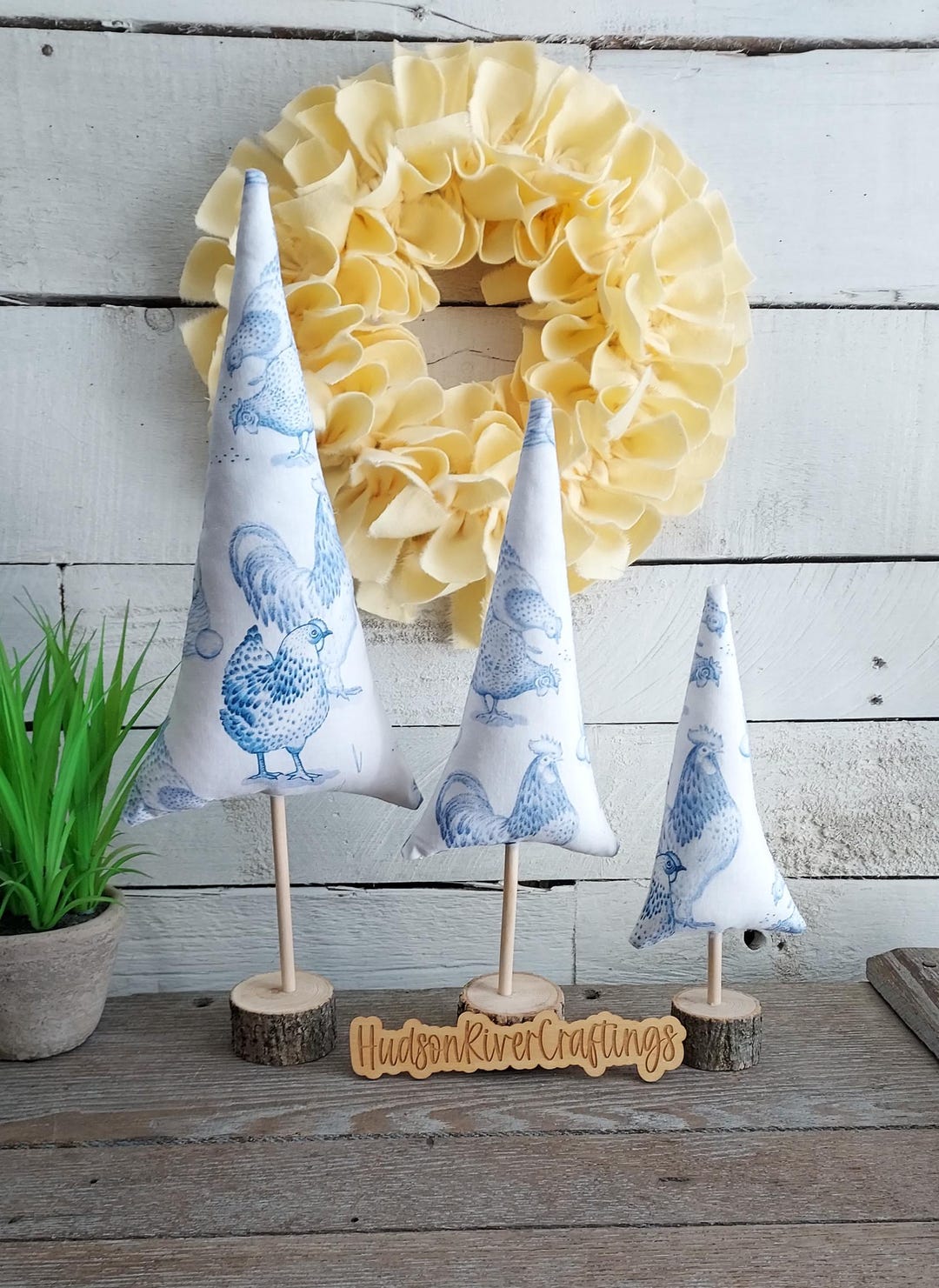 Blue Chicken Whimsy Trees - Set of 3 Whimsical Trees With Natural Wood ...