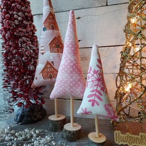 Pink Christmas Whimsy Trees, Set of 3 Whimsical Fabric Trees, Tiered ...