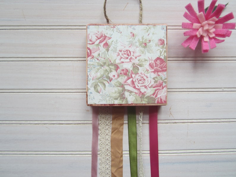 Decorative Wood Wall Hanging With Ribbon And Lace Streamers Etsy