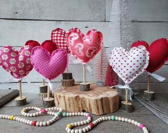 Fabric Heart on Stand, Heart Decor, Hearts on Sticks, Tiered Tray Decor, Gifts for Friends and Family