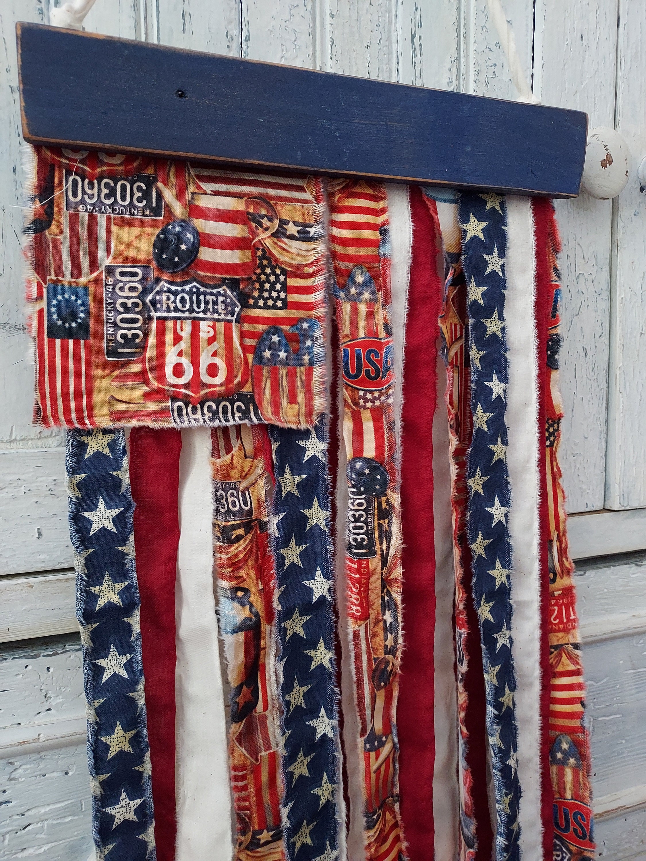 Route 66 Rag Flag, Americana Rag Flag, Flag Wall Hanging, Farmhouse ...