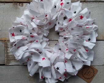 Star Wreath 11-12", Star Rag Wreath, White Flannel, Nursery Decor, Fabric Wreath