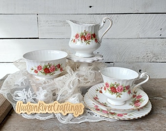 Royal Stafford Roses to Remember Tea Set: Vintage Red Rose Teacups