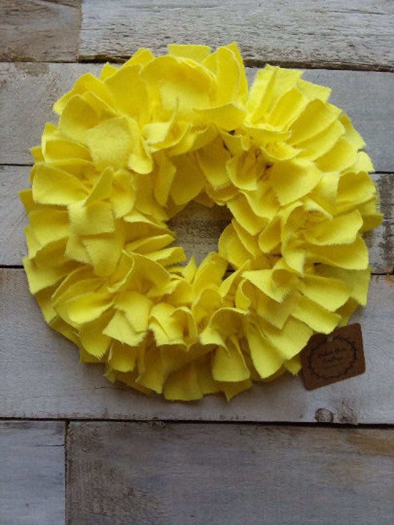 Yellow Rag Wreath 11-12, Yellow Fabric Wreath, Wall Decor, Yellow Decor image 2
