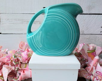 Vintage Fiesta Disc Water Pitcher, Small Water Jug, Turquoise Fiesta, Post86 Fiesta