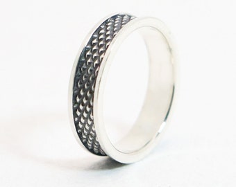 Dragon Scale Band Ring, Oxidized Sterling Silver