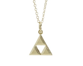 Yellow Gold Triforce Pendant, Legend of Zelda Inspired Nintendo Charm Necklace