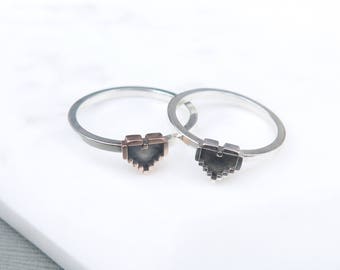 10K Rose Gold Pixel Heart Ring, Legend of Zelda inspired, Nintendo Stacking Ring