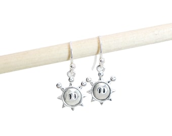 Small Sterling Silver Shine Sprite Dangle Earrings, Nintendo Inspired, Mario Lovers