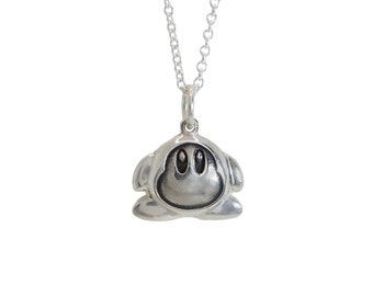 Medium Sterling Silver Waddle Dee Pendant With Silver Chain, Nintendo Inspired Charm Necklace