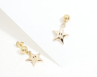 Super Star Dangle Earrings, 10 Karat Yellow Gold Stars with Your Choice of Leverbacks