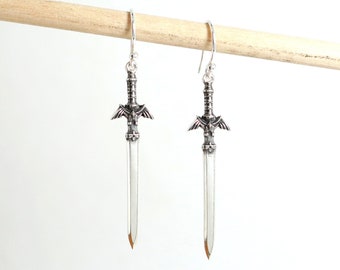 Sterling Silver Master Sword Dangle Earrings, Nintendo Inspired, Legend of Zelda Earrings