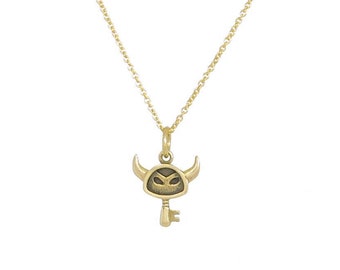 Small Yellow Gold Zelda Boss Key Pendant, Legend of Zelda inspired Necklace, Nintendo Charm, Wind Waker Pendant