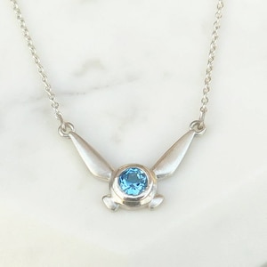 Sterling Silver Zelda Navi Pendant, Legend of Zelda inspired Necklace, Nintendo Charm Pendant, Sterling Silver and Blue Topaz