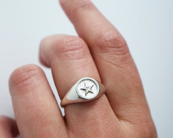 Mario Star Coin Signet Ring, Nintendo Signet Ring, Sterling Silver Mario Inspired Signet Ring