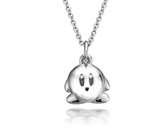 Medium Sterling Silver Kirby Pendant With Silver Chain, Nintendo Inspired Charm Necklace