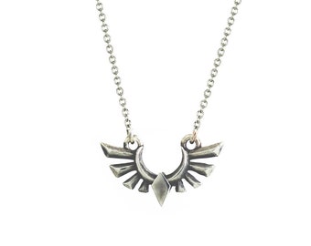 Sterling Silver Hyrule Crest Necklace, Legend of Zelda Inspired Nintendo Charm Necklace