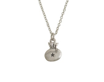 Sterling Silver Animal Crossing Bell Bag Pendant on Silver Chain, Nintendo Inspired Charm