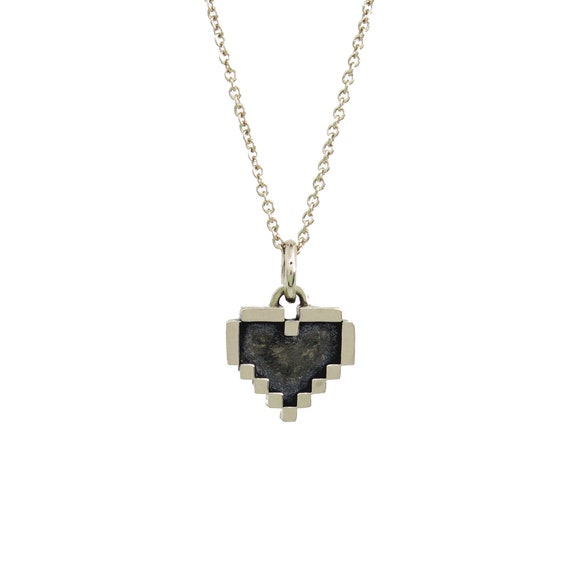 Small Sterling Silver Pixel Heart Pendant With Silver Chain