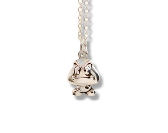 Goomba Pendant, Sterling Silver Super Mario Bros, Nintendo Inspired Necklace