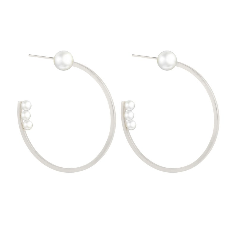 PEARL HOOP EARRINGS Statement Earrings Tiny Hoop Earrings Women Jewelry Bridal Shower Gift Wedding Earrings Gemstone Earrings image 2