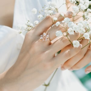 GOLD FLOWER RING - Orchid Gold Ring - Bridal Shower Gift - Orchid Jewelry -Adjustable Ring - Statement Ring - Rhodium Ring