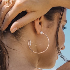 PEARL HOOP EARRINGS Statement Earrings Tiny Hoop Earrings Women Jewelry Bridal Shower Gift Wedding Earrings Gemstone Earrings image 1