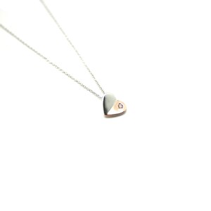 GEM HEART NECKLACE - White Topaz Necklace - Two Tone Neckalce - 16 Inch Woman Locket - Dainty Gem Necklace - Women Jewelry