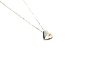 GEM HEART NECKLACE - White Topaz Necklace - Two Tone Neckalce - 16 Inch Woman Locket - Dainty Gem Necklace - Women Jewelry