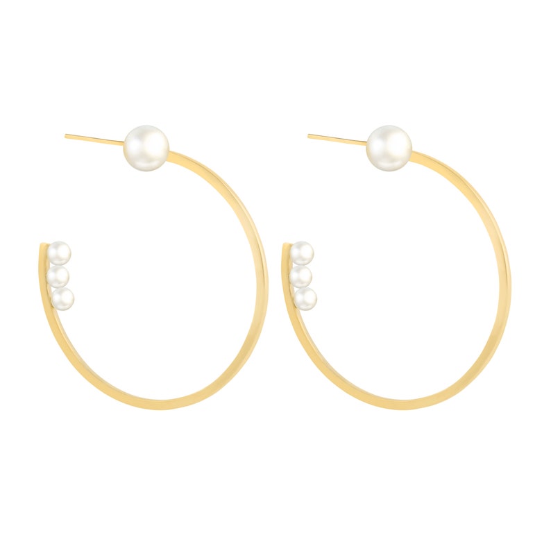 PEARL HOOP EARRINGS Statement Earrings Tiny Hoop Earrings Women Jewelry Bridal Shower Gift Wedding Earrings Gemstone Earrings image 4