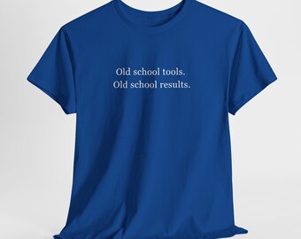Retro "Old School Tools" T-Shirt, Vintage Carpenter Graphic Tee, 100% Cotton Royal Blue Shirt