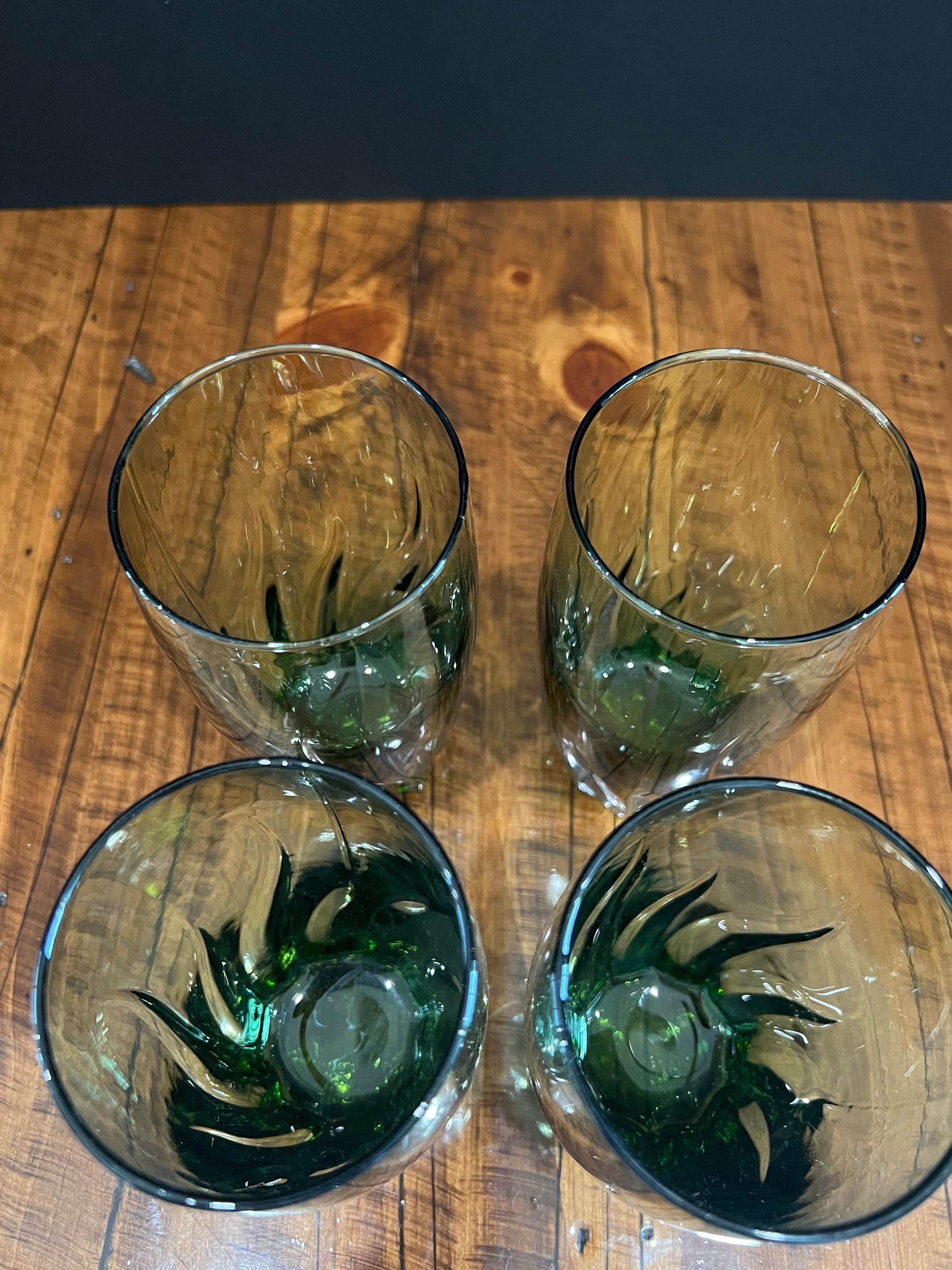 Anchor Hocking Central Park Ivy Green Rocks Drinking Glasses Set Of 6~4”  Tall