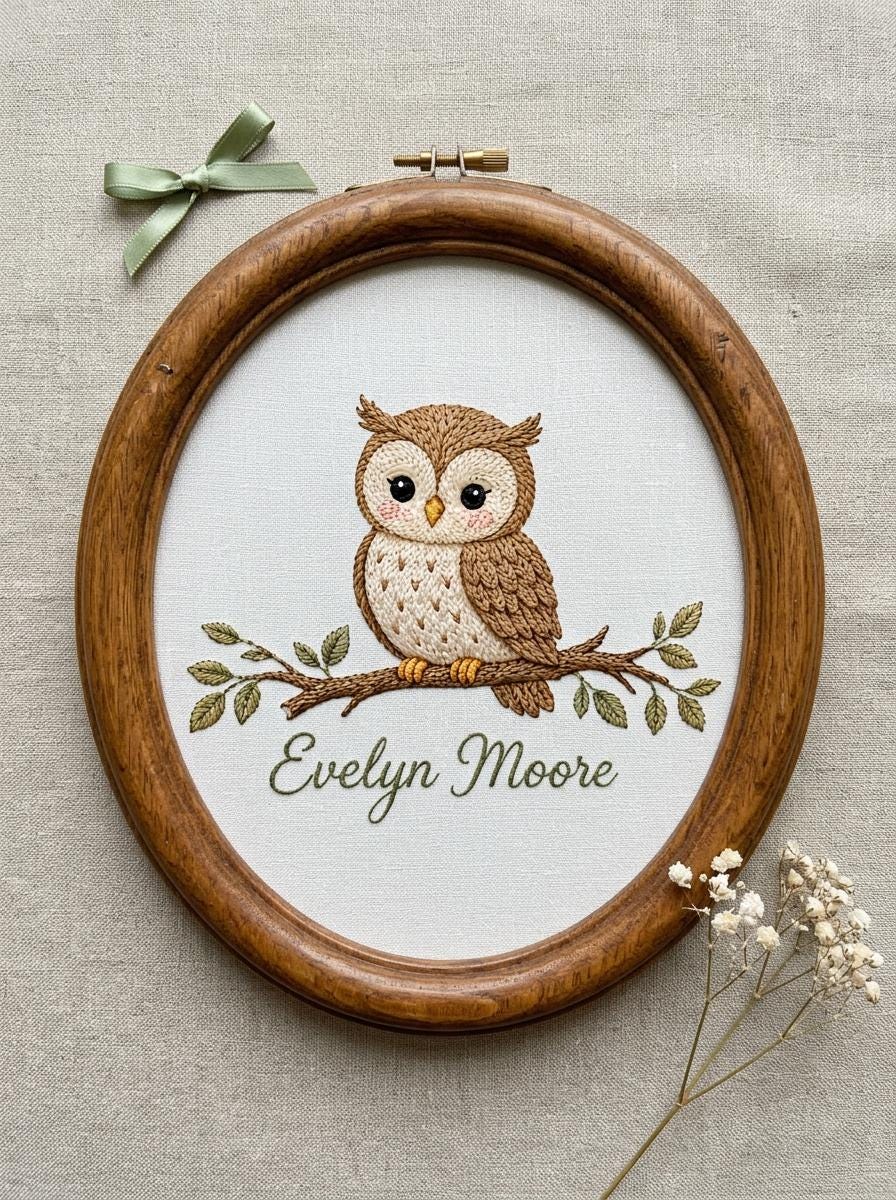 Custom Owl on Branch Name Embroidery Design, Personalized Baby Name Embroidery File, Woodland Owl Nu